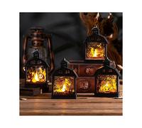 4pcs Halloween Portable Lanterns Orange Candle LED Halloween Lamp Lights, Spooky Skeleton Owl Bat Castle Flame Lights Hanging Lanterns