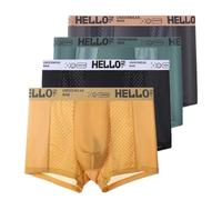 4Pcs Hello Underwear for Men, Hello Mesh Mens Underwear, Low Rise Boxer Briefs for Men, Ice Silk Breathable Trunks (4PCS-A,XL)