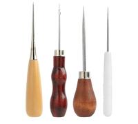 4PCS Lezna Coser Cuero Punzón, Punzón Con Mango De Madera Lezna, Herramientas De Costura Para Bricolaje, Incluye Punzón Curvo, Recto Y Ranurado, Ideal Para Coser, Reparar Y Crear Proyectos En Cuero