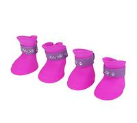 4Pcs Lluvia Zapatos Perro Mascota de Silicona Impermeable Antideslizante Zapatos de Lluvia de Protección para Perros Pequeños Animales(L púrpura)