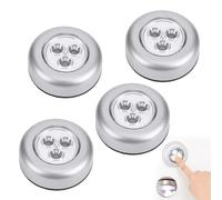 4pcs Luz de Noche Alimentada por Baterías,Lámpara Adhesiva a Batería,Luces LED Adhesiva para Interior Con Pulsador,Lámpara Nocturna Sin Cable,Para gabinetes,armarios,baños,baterías no incluidas