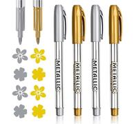 4Pcs Marcador Acrílico de Trazo Fino, Rotuladores Acrílicos Rotuladores Metálicos Dorados y Plateados Bolígrafos Marcador Metálico Resistente Al Agua para Cerámica Vidrio Manualidades de Bricolaje