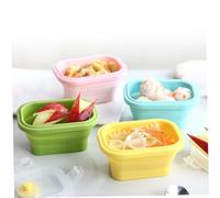 4pcs mini bocadillos, contenedores de almacenamiento de alimentos de silicona plegables de 150 ml, caja de almacenamiento de alimentos que ahorran espacio apilable con tapas de clip, microondas/never