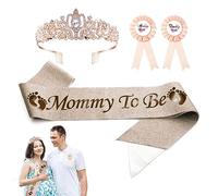 4pcs Mommy to Be Sash Set, Mommy to Be Crown and Sash con Ramillete para Mamá y Papá Embarazadas Mamá para Ser Decoración de Baby Shower (Oro Rosa)