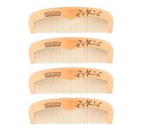4pcs Peach Wood Hair Comb Anti-Static Comb Carved Pattern Portable Static Free Hair Scalp Massage Tool 17cm for Professional & Personal Use
