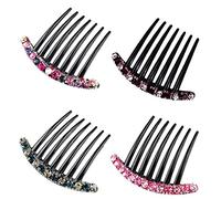4Pcs Peine de Diamantes de Imitación,Peine de Diapositivas,Peineta de Pelo de 7 Dientes,Plásticas Peineta Lateral,Accesorios para Tocado Vintage para Niñas y Mujeres (4 Colores）