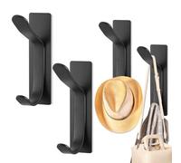 4Pcs Perchas Pared, Negro Ganchos Pared, Inoxidables Colgador Toalla Baño Adhesivo, Doble Perchero Pared Negro, Colgar Toallas Baño sin Agujeros, Perchero Adhesivo Pared para Abrigo Ropa Bolsa