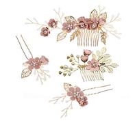 4pcs Pernos del Pelo de la del Rhinestone del Peine del Pelo de la Boda para el Casco Nupcial de la Boda de Las Mujeres para Las Damas de Honor (Rosa)