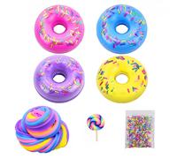 4pcs Round Quick Recovery Clay Squeeze Toy with Lollipop Accessories Donut Candy Diy Slime Mud Kit