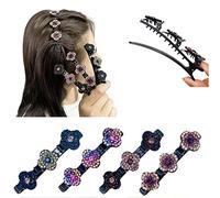 4PCS Satin Fabric Hair Clip, Clover Braided Hair Clip Sparkling Rhinestone Hair Clips Fashion Double Layer Mini Hair Clips Duckbill Hair Clips for Styling and Sectioning