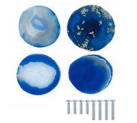 4pcs/Set Natural Patrón Forma Ágata Piedra Gabinete Perillas Cajón Manijas para Muebles Hardware Decoración del Hogar con Tornillo (Azul)