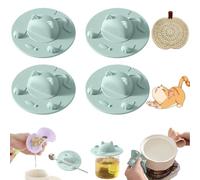 4Pcs Silicone Cup Covers, 4 Inch Cat-Designed Cup Cover with Tea Bag Holder Mug Lid, Reusable, for Coffee Milk Tea Ordinary Cups (Blue,4pcs)