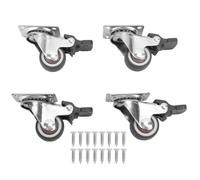 4Pcs Small Caster Wheels 1in Diameter Steel Rubber Rotating Locking Brake Plate Casters with 16 Screws for Furniture