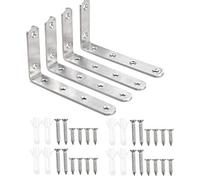 4Pcs Soporte para Estante Acero Inoxidable, Soporte de ángulo Recto Resistentes, Soporte de Esquina 90 Grado en Forma de L, Escuadra Estanteria Pared con Tornillos para Mueble Ventana, Plata,125x75 mm