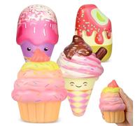 4Pcs Squishy Toys, Alivio del Estrés, Ansiedad, Autismo, Rosa Juguetes Blandos, Adorables Juguetes Sensoriales Kawaii Helado para Niñas, Niños y Adultos, Regalos de Cumpleaños de Navidad