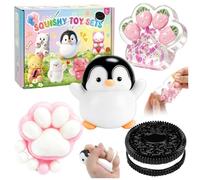 4Pcs Taba Cat Paw Penguin Juguete Antiestrés De Galletas Juguete De Simulación De Pellizco De Galleta Stress Ball Juguetes Ansiedad Alivio para Adultos
