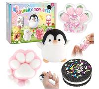 4Pcs Taba Squishy Cat Paw Penguin Squishy Juguete Antiestrés De Galletas Juguete De Simulación De Pellizco De Galleta Stress Ball Squeeze Juguetes Ansiedad Alivio para Adultos