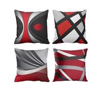 4pcs Throw Pillow Covers Modern Abstract Red Stripes Gray Black White Acrylic Bold Grey Decorative 18x18 Pillowcases