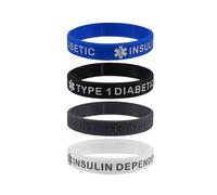 (4pcs Type 1 diabetes) X2 Type one 1 2 Two Diabetes Warfarin Medical Alert Silicone Wristband Medical Alert Bracelet