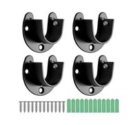 4pcs U Shaped Curtain Rod, 25mm Curtain Rod End Bracket, Stainless Steel Closet Pole Sockets, Flange Bracket, Closet Rod End with Screws, Black