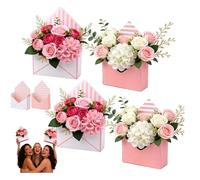4PcsValentine Envelope Boxes,Valentine Envelope Gift Box,Folding Flower Arrangement Boxes,Flower Bouquet Package Gift for Valentines Day, Wedding,Party,Birthday,Mother's Day (4Pcs Pink)