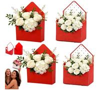 4PcsValentine Envelope Boxes,Valentine Envelope Gift Box,Folding Flower Arrangement Boxes,Flower Bouquet Package Gift for Valentines Day, Wedding,Party,Birthday,Mother's Day (4Pcs Red)
