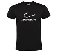 4people Camiseta Just Fish It Hombre - Negro, 100% Algodón, Tallas S-XXL Pescadores - Pescado T-Shirt (FR/ES, Letras, L, Regular, Regular, Negro)