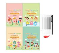 4Piezas Escritura Para Niños,Cuaderno Magico Caligrafia Español,Cuaderno Reutilizable Borrable De Práctica,Libros De Escritura A Mano En Español Para Niños,Libro De Ejercicios De Práctica De Escritura