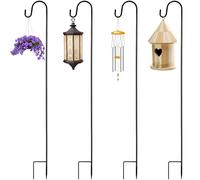 4Pzs Ganchos de Pastores Jardin 100cm Ganchos con Pie Exteriores Altura Ajustable Estaca Hierro para Colgar Plantas Luces Solares Linternas, Comederos de Pájaros, Decoración de Bodas, Camping