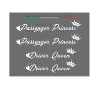 4R Quattroerre.it Pegatinas de Passenger Princess & Driver Queen, juego de 4 pegatinas decorativas, ideales para espejos retrovisores de casco PC, fabricado en Italia, 12 x 9,5 cm (blanco)