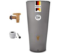 4rain Vaso 2en1 Barril para Agua de Lluvia 220 L Gris Zinc In rifo | de Salida de plástico y conexión al bajante, depósito Decorativo Exterior, llenado filtrante automático, riego sostenible