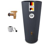 4rain Vaso 2en1 Decor depósito de Agua de Lluvia 220 L Graphite Grey | In rifo de plástico y conexión al bajante diseño Decorativo para jardín Set Listo para conectar Uso Exterior fiable