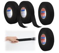 4Rollos de Cinta de Tela Adhesiva para Cableado de Automóviles y Motocicletas, 19mm x 15m, Cinta Resistente a Altas Temperaturas, Impermeable y Duradera, Ideal para Coche y Moto (Negro)