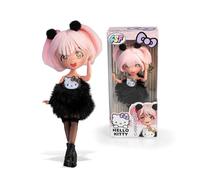 Hello Kitty Manga Doll Golden Diva, Muñeca Fashion Japonesa con Looks a la Moda Manga, Figura de 19,5 cm con 15 Puntos de Articulación, Pelo Rosa, Accesorios Incluidos, Famosa (HKTF0200)