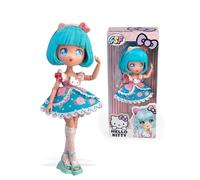 Hello Kitty Manga Doll Pretty Pink, Muñeca Fashion Japonesa con Looks a la Moda Manga, Figura de 19,5 cm con 15 Puntos de Articulación, Pelo Azul, Accesorios Incluidos, Famosa (HKTF0300)