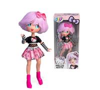 Hello Kitty Manga Doll Teddy Rock, Muñeca Fashion Japonesa con Looks a la Moda Manga, Figura de 19,5 cm con 15 Puntos de Articulación, Pelo Morado, Accesorios Incluidos, Famosa (HKTF0100)