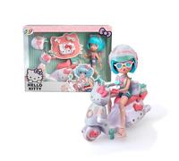 4SF - Hello Kitty Pretty Pink Scooter, Muñeca Fashion Japonesa con Moto y Accesorios, Figura de 19.5 cm con 15 Puntos de Articulación, Incluye Casco y Bolso, Top con Microshorts, Famosa (HKTF3000)