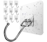 4smile Ganchos adhesivos extrafuertes - 10 unidades con capacidad de carga de 15 kg, ganchos autoadhesivos giratorios de 180°, ganchos adhesivos resistentes y ganchos transparentes para toallas, para