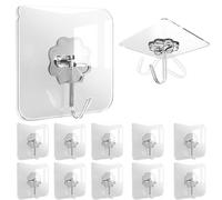 4smile Ganchos adhesivos extrafuertes, 12 unidades, 10 kg, resistentes a la intemperie, ganchos impermeables autoadhesivos, transparentes, para techo y pared, multiusos para cocina, baño