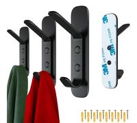 4smile Ganchos adhesivos extrafuertes, juego de 4 unidades, color negro, ganchos autoadhesivos con opción de clavo, percheros de pared pesados 6 kg, ganchos dobles, ganchos de acero inoxidable