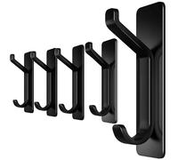 4smile Ganchos autoadhesivos - 5 piezas en negro - Extra Strong Stick on Hooks Heavy Duty - No Drilling Wall Hooks Stick on Door Hooks, Coat Hooks