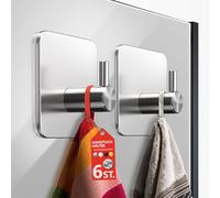 4smile Ganchos para toallas sin taladrar, juego de 6 toalleros sin taladrar, acero inoxidable, ganchos resistentes, ganchos adhesivos resistentes al agua, ganchos autoadhesivos, ganchos para toallas