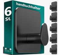 4smile Toallero sin agujeros, negro - Juego de 6 toalleros para baño, ganchos adhesivos ovalados de acero inoxidable, resistentes al agua para baño, WC, cocina - Toalleros autoadhesivos de alta