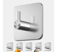 4smile Toallero sin necesidad de taladrar, juego de 6 unidades, ganchos de acero inoxidable autoadhesivos con almohadillas adhesivas, ganchos adhesivos inoxidables, extrafuertes para toallas, para