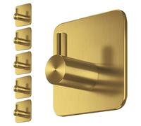 4smile Toallero sin taladrar, 6 unidades, color dorado, ganchos adhesivos impermeables para baño, inodoro, cocina, ganchos autoadhesivos, ganchos inoxidables como ganchos para toallas