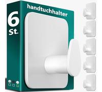 4smile Toallero sin taladrar, color blanco, juego de 6 toalleros de baño, ganchos adhesivos ovalados de acero inoxidable, ganchos resistentes al agua para baño, inodoro, cocina - ganchos autoadhesivos