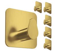4smile Toallero sin taladrar, color dorado, juego de 6 toalleros de baño, ganchos adhesivos ovalados de acero inoxidable, ganchos impermeables para baño, inodoro, cocina, ganchos autoadhesivos de alta
