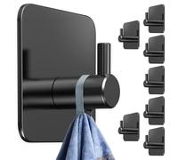 4smile Toallero sin taladrar en juego de 8 unidades, ganchos negros autoadhesivos con almohadillas adhesivas, soportes adhesivos inoxidables, extrafuertes como ganchos para toallas para cocina y baño