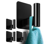 4smile Toallero sin taladrar, juego de 4 ganchos para toallas de acero inoxidable, ganchos adhesivos elegantes y funcionales para baño, autoadhesivos, alta capacidad de carga, resistentes al agua