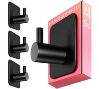 4smile Toallero sin taladrar - Juego de 4 soportes adhesivos en negro - Ganchos para toallas de baño de acero inoxidable resistentes al agua, ganchos extrafuertes autoadhesivos, elegantes soportes de